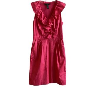 Lauren Ralph Lauren Coral Ruffle Neck Dress Misses size 8
